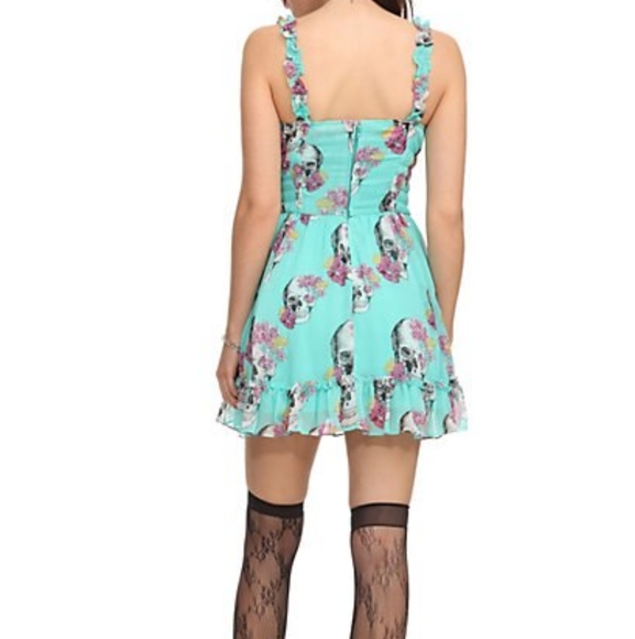 Royal Bones by Tripp Teal Aqua Skulls Floral Dress - Picture 4 of 4